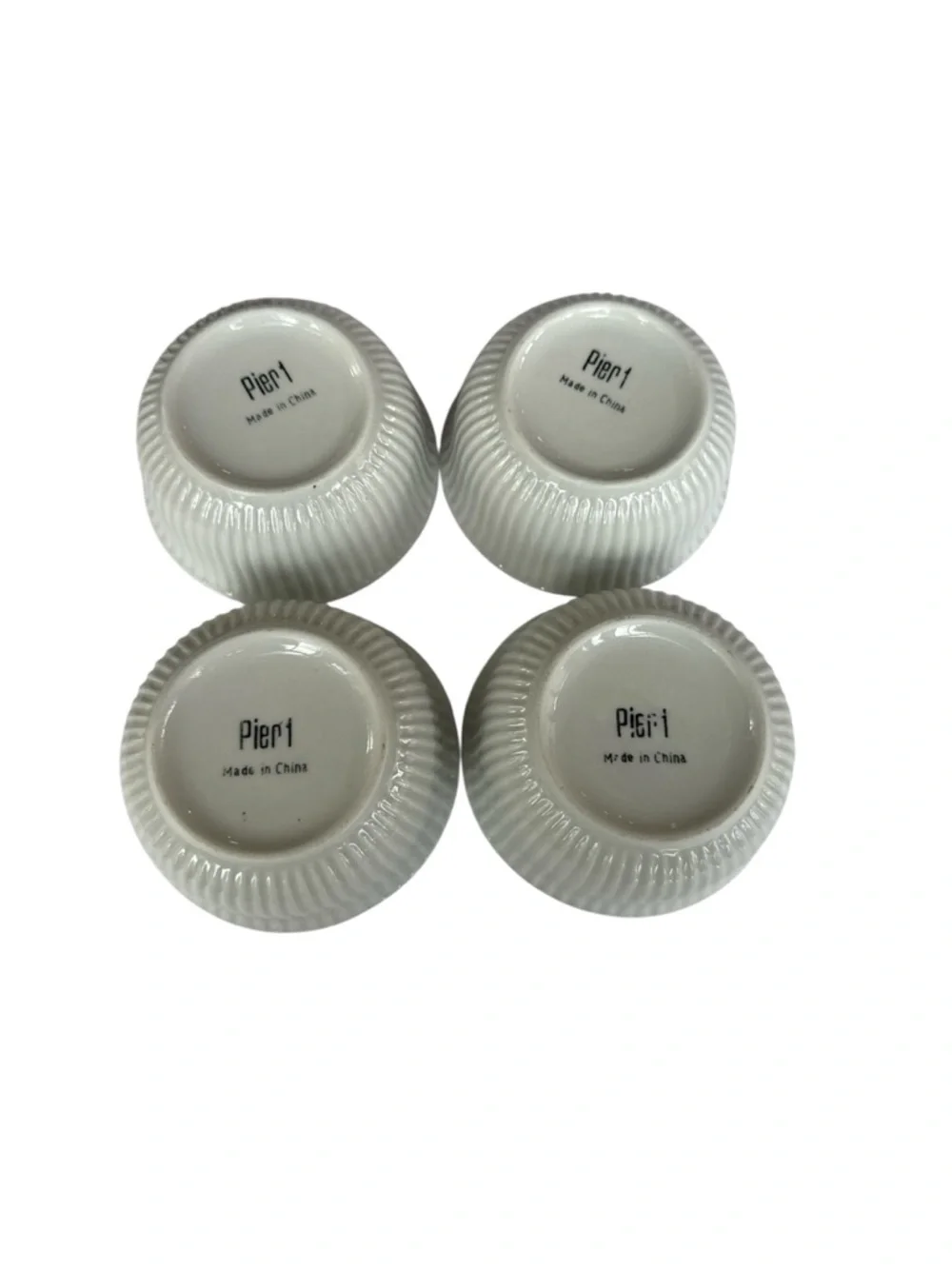 Pier 1 Mini Ceramic Prep Bowls Set of 4 off white vertical ribbed pattern